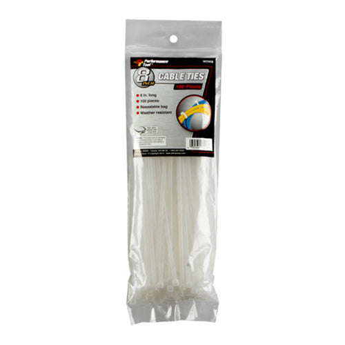 100 Pc 8" Cable Tie Set White - W2908