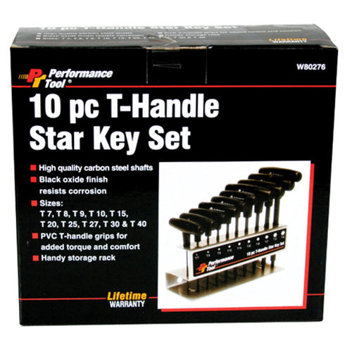 Performance Tool 10 Piece T-handle Star Key Set - W80276