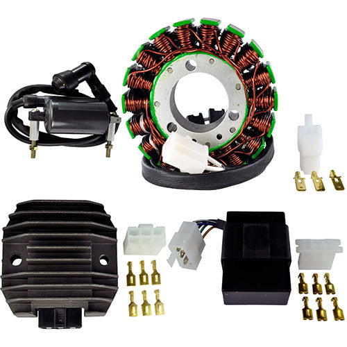 Stator + Voltage Regulator Rectifier + PeakRPM CDI Box + External Ignition Coil for Kawasaki Bayou