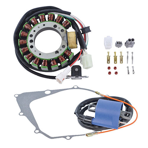 Stator + Crankcase Cover Gasket + Ignition Coil for Yamaha Kodiak / Big Bear / Moto 4 1993-2001
