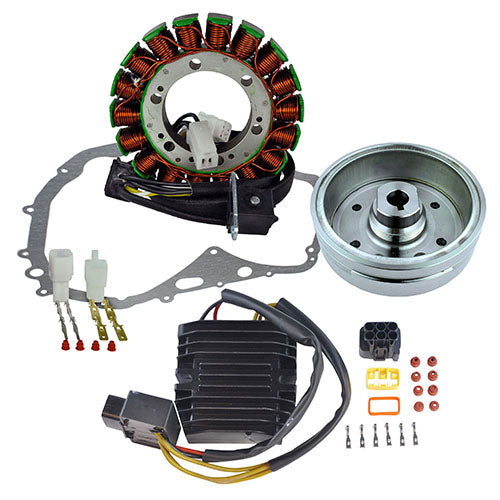 Stator + Improved Flywheel + Mosfet Regulator Rectifier + Crankcase Cover Gasket for Suzuki Eiger