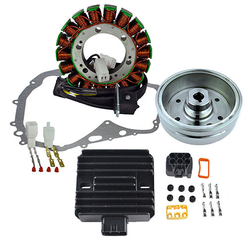 Stator + Improved Magneto Flywheel + Regulator Rectifier + Crankcase Cover Gasket for Suzuki Eiger