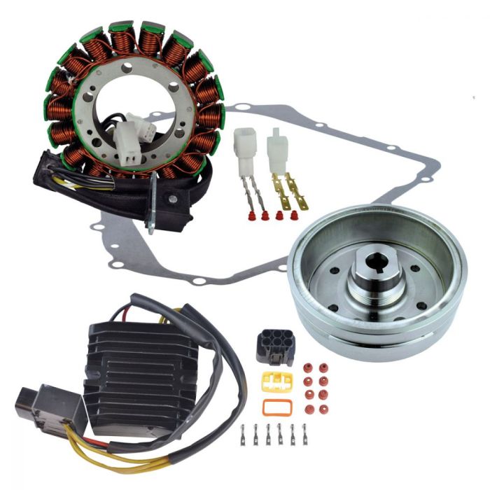 Stator + Improved Flywheel + Mosfet Regulator Rectifier + Crankcase Cover Gasket for Suzuki Eiger