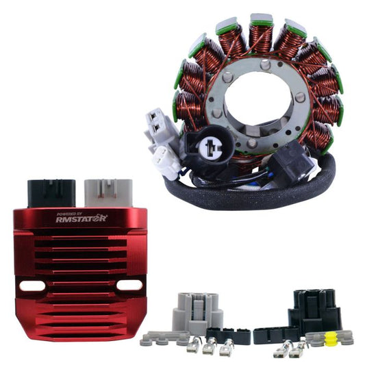 Stator + Red Machined Aluminum Mosfet Regulator (CNC) for Kawasaki 2014-2023