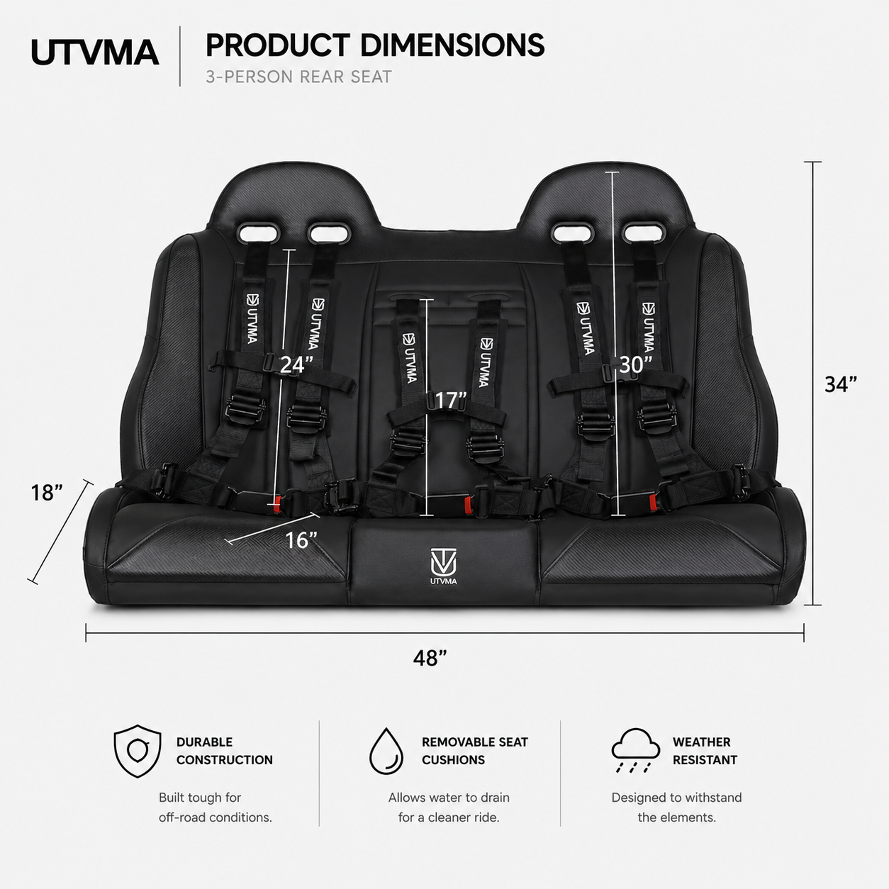 KRX 4 Rear Bench Seat (2023+) W Harnesses