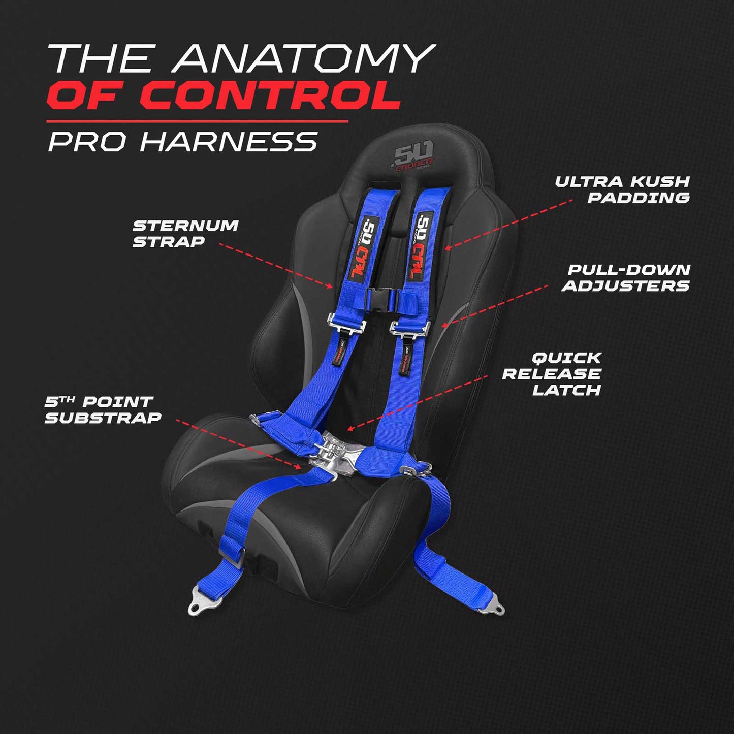 3" 5 point Pro Series Latch Harness 50 Caliber Racing Harness