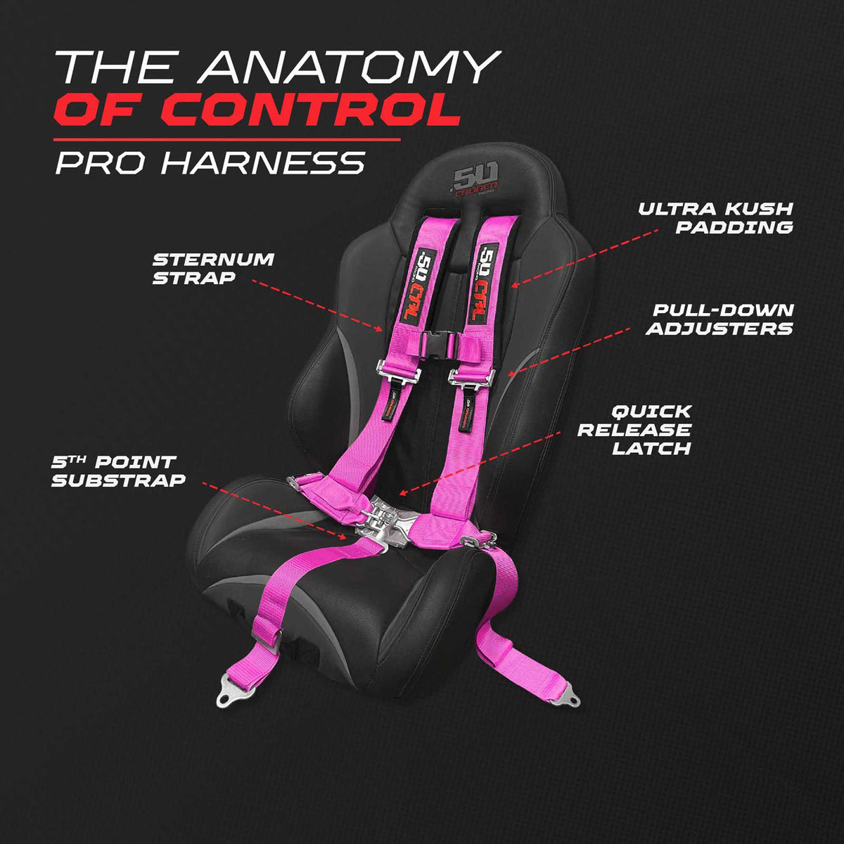3" 5 point Pro Series Latch Harness 50 Caliber Racing Harness