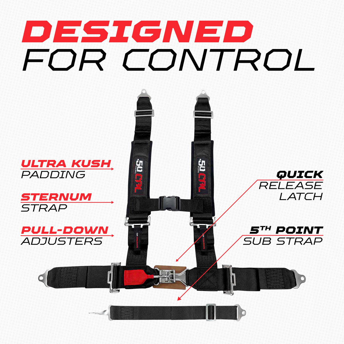 3" 5 point Pro Series Latch Harness 50 Caliber Racing Harness