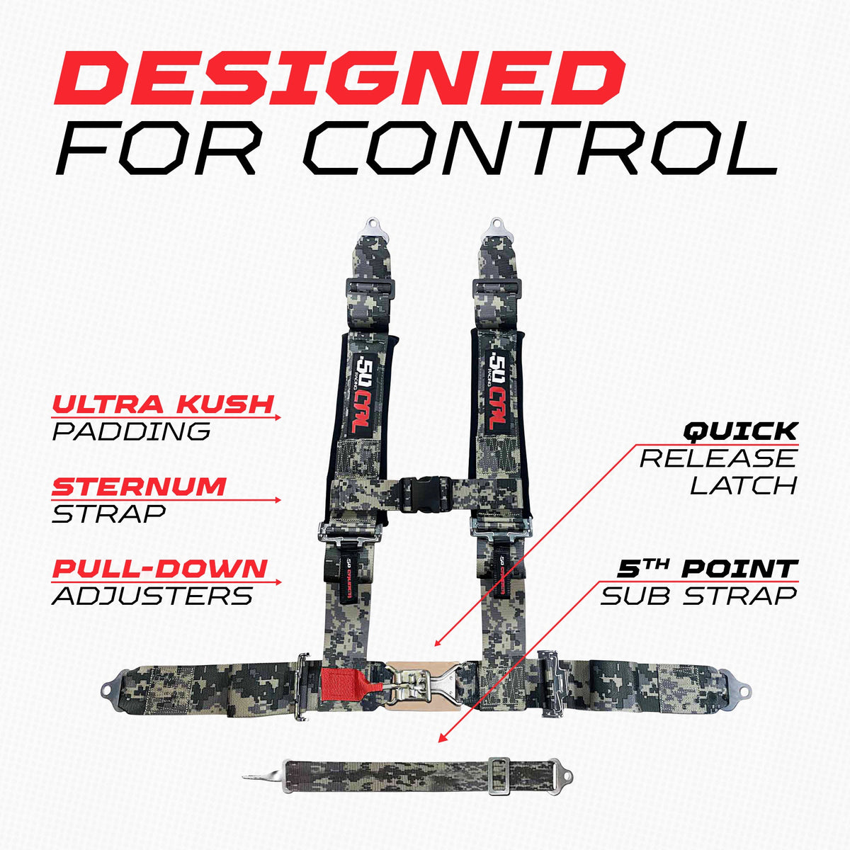3" 5 point Pro Series Latch Harness 50 Caliber Racing Harness