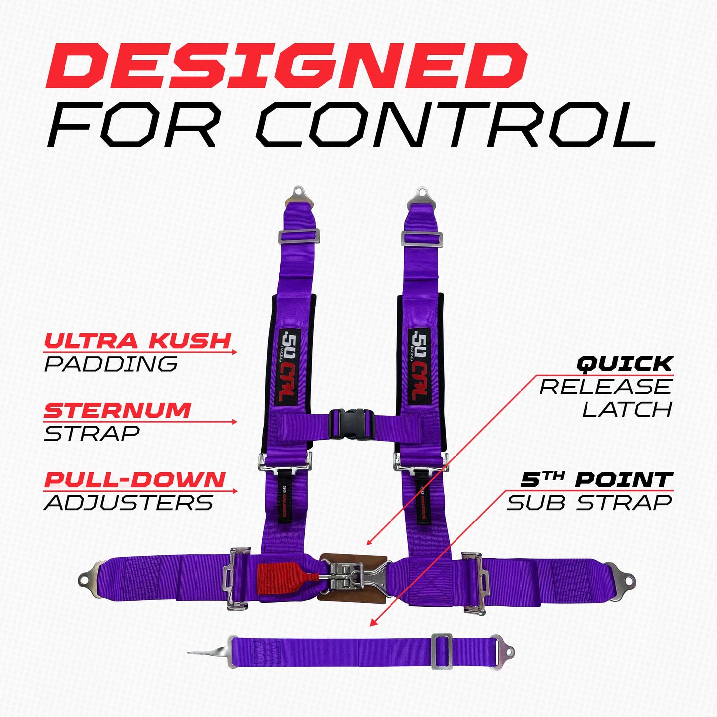 2" 5 point Pro Series Latch Harness 50 Caliber Racing Harness
